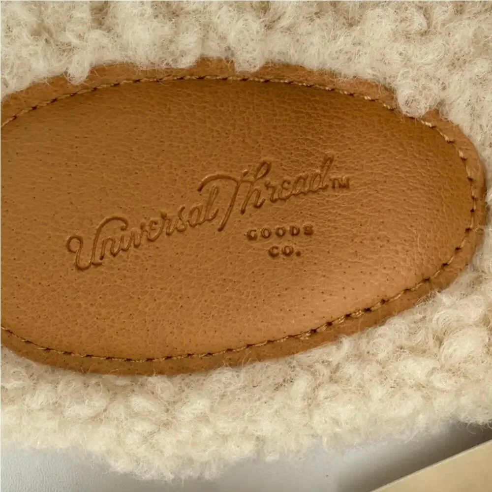 Universal Thread Tan Faux Suede Sherpa Mule Slippers Pointed Toe Womens Sz 8.5
